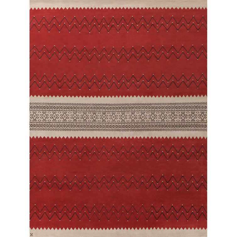 New Moon Rugs Mesa HandKnotted Wool Chevron Area Rug in Red Perigold